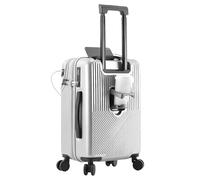 Hard Shell Suitcase,20-Inch Carry On Luggage with Laptop Compartment,Cup Holder and USB Port,Medium,4 Wheels,Airline Approved,Lightweight,for Unisex,for Flight,Sliver