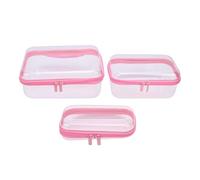 Hard Shell Zipper Case Transparent Stackable Storagewith Double Zippers for Travel, Cosmetics, Toys & Snacks -& Clear Plastic, Large/Medium/Small 3-Piece Set