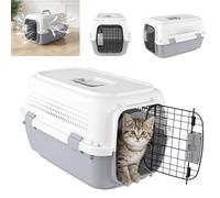 Hard-Sided Pet Carrier, Sturdy Plastic Portable Travel Carrier for Small Dogs & Cats, Comfortable Handle & Steel Door with Push-Button Lock, Cat Travel Box Supports Up to 20 Kg (58x38x33cm)