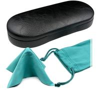 Hard Sunglasses Case with soft sunglasses pouch and cloth by MyEyglassCase, As87 Black Smooth + Pouch, large and x large