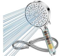 Hard Water Filter Shower Head and Hose, High Pressure 6 Spray Mode Showerhead with Filters, Hard Water Softener Filters Shower Head for Residual Chlorine Remove, Chrome