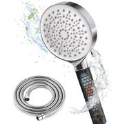 Hard Water Filter Shower Head and Hose[TESTSIEGER], High Pressure Shower Head with 6 Modes, Universal Water Saving Large Showerhead with 1.5M Hose, Chrome-Black (with Filter)