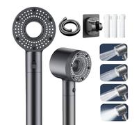 Hard Water Filter Shower Head and Hose with PP Filter and Holder, 5 Spray Jet Modes High Pressure Bathroom Shower Head, Filtered Showerhead Remove Chlorine, Handheld Showerhead with ON/Off Switch