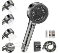 Hard Water Filter Shower Head, High Pressure Shower Heads with Hose and Shower Stand, 4 Mode Power Showerhead with Pause Switch, Handheld Massage Shower Filter for Residual Chlorine Removal (Grey)