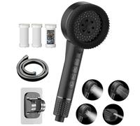 Hard Water Filter Shower Head with 4 Modes, 15 Layers Filtration Water Saving High Pressure Shower Heads and 1.5m Hose, with Pause Switch, Suitable for Elderly Children and Pets Bathing,Black