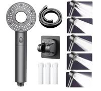 Hard Water Filter Shower Head with 5 Modes, 15 Layers Filtration Water Saving High Pressure Shower Heads and 1.5m Hose, Filtered Showerhead Remove Chlorine, Handheld Showerhead with ON/Off Switch