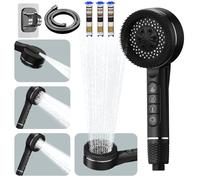 Hard Water Filter Shower Head with High Pressure,4 Mode Power Shower Head with ON/Off Switch,Handheld Massage Shower Heads and 1.5m Hose&Stand,ShowerHead for 15 Stage Filter Chlorine Remove