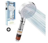 Hard Water Filter Shower Head, with The one-Touch Water Stop Function and 3 Spray Jet Modes High Pressure Bathroom Shower Head Large Powerful Handheld Showerhead for Residual Chlorine Remove (Silver)