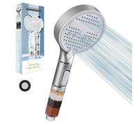 Hard Water Filtered Shower Head with The one-Touch Water Stop Function and 3 Spray Jet Modes High Pressure Bathroom Shower Head Large Powerful Handheld Showerhead for Residual Chlorine Remove (Grey)