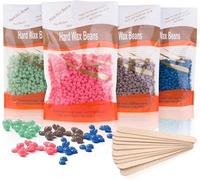Hard Wax Beads, 4 X 100G Painless with 10 Applicators, Professional Wax Beads for Eyebrow, Armpit, Bikini, Back, Chest, Legs, Painless Hair Removal, Christmas Gifts