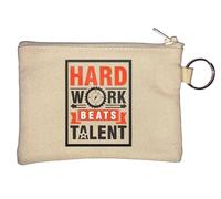 Hard Work Beats Talent Key Chain Coin Purse Beige