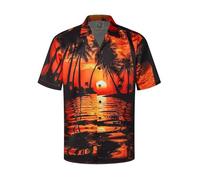 Hardaddy Men's Hawaiian Shirt Short Sleeves Coconut Printed Button Down Summer Beach Casual Shirts, Sun Black-red, XL