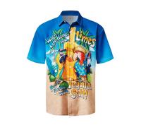 Hardaddy Men's Summer Hawaiian Shirts Funny Performence Printed Button Down Casual Adult Bowling Shirt, Blue-1, Large