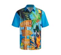 Hardaddy Men's Summer Hawaiian Shirts Funny Performence Printed Button Down Casual Adult Bowling Shirt, Blue5, Large