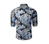 Hardaddy Men's Tropical Floral Button Down Long Sleeve Hawaiian Shirt Flower Printed Beach Shirts, Black-2, Medium