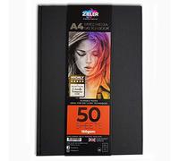 Hardback Casebound Mixed Media Sketch Book - 150gsm 50 Sheets - by Zieler™. Ideal for use with Pencils, Charcoal, Graphite, Pastels & Light Watercolour. Acid Free Sheets - Portrait (A4)