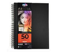 Hardback Spiral Mixed Media Sketch Book - 150gsm 50 Sheets - by Zieler™. Ideal for use with Pencils, Charcoal, Graphite, Pastels & Light Watercolour. Perforated & Acid Free Sheets - Portrait (A5)