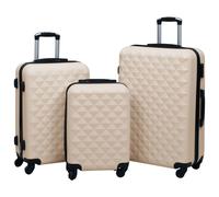 Hardcase Trolley Set 3pc Gold ABS Fabric Lining 55/66/76cm Travel Luggage 360deg