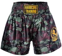 Hardcore Training Classic Muay Thai Shorts Black White Red Camo Blue Kick Boxing MMA Combat Sport Sparring Trunks, Camouflage Green, 4X-Large