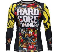 Hardcore Training Doodles Men's Rash Guard Compression Shirt Long Sleeve MMA No-Gi Tight BJJ Grappling Base Layer Fitness (XXXXL) Black Yellow