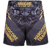 Hardcore Training Fight Shorts Men's Boxing Dragon MMA Combat BJJ Grappling Fitness Muay Thai Kickboxing No Gi (UK, Alpha, L, Regular, Regular, Black Grey Yellow)