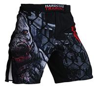 Hardcore Training Fight Shorts Men's Boxing MMA Combat BJJ Grappling Fitness Muay Thai Kickboxing No Gi, Black Black, Medium