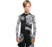 Hardcore Training Kids Rash Guard Compression Base Layer Tights No Gi BJJ Fitness Workout Running Boxing (UK, Age, 12 Years, Regular, Black/Black)