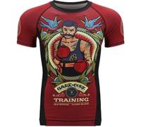 Hardcore Training Men's Rash Guard Compression Short Sleeve MMA Jiu Jitsu No-Gi Tight BJJ Grappling Base Layer Combat, Red, XS