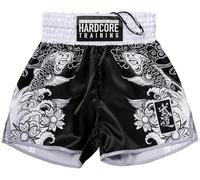 Hardcore Training Muay Thai Shorts Japanese Cortoon Design Kick Boxing MMA Combat Sport Sparring Trunks Cage Fight (UK, Alpha, XS, Regular, Regular, Black White)