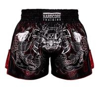 Hardcore Training Muay Thai Shorts Japanese Cortoon Design Kick Boxing MMA Combat Sport Sparring Trunks Cage Fight (UK, Alpha, XXL, Regular, Regular, Black Red)