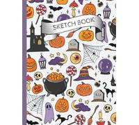 Hardcover Halloween Sketchbook with Numbered Unlined Pages: Cute Kawaii Spooky Pattern with Pumpkins, Ghosts, and Candy: Fun Art Journal for Drawing, Sketching & Creative Notes Large 8.25 x 11 Inches