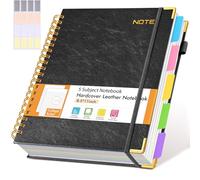 Hardcover Large Spiral Notebook 8.5" x 11" with Removable Dividers Tabs, 300 Pages Leather 5 Subject Notebook College Ruled, A4 Journal for Women Men, Notebooks for Work School Note taking,Black