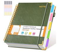 Hardcover Large Spiral Notebook 8.5" x 11" with Removable Dividers Tabs, 300 Pages Leather 5 Subject Notebook College Ruled, A4 Journal for Women Men, Notebooks for Work School Note taking, Green