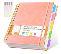 Hardcover Large Spiral Notebook 8.5" x 11" with Removable Dividers Tabs, 300 Pages Leather 5 Subject Notebook College Ruled, A4 Journal for Women Men, Notebooks for Work School Note taking, Pink