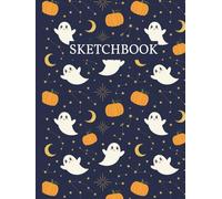Hardcover Sketchbook: Cute Ghosts & Pumpkins Pattern: Whimsical Halloween Night Sky Aesthetic Journal for Drawing and Creativity 8.25 x 11