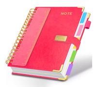 Hardcover Spiral Notebook 8.5''x 11'' College Ruled Notebook with Magnetic Closure, 300 Pages 5 Subject Notebooks with Pocket Dividers for Work School, A4 Leather Journal for Women, Men (Rose Red)