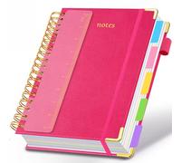 Hardcover Spiral Notebook 8"x10" Journal Notebook with Tabs and Removable Dividers 300 Pages 5 Subject Notebook College Ruled, Faux Leather Spiral Bound Notebook for Women School Work (Rose Red)