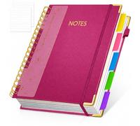 Hardcover Spiral Notebook Journal, 8"x10" Large B5 Notebooks with Removable Dividers Tabs, 300 Pages Leather 5 Subject Notebook College Ruled, Lined Journal for Women Work School Note Taking, Rose Red