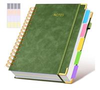 Hardcover Spiral Notebook journal with Removable Dividers Tabs, 300 Pages Leather 5 Subject Notebook College Ruled, 8"x10" Large B5 Notebooks for Work School Note taking, Lined Journal for Women,Green