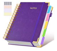 Hardcover Spiral Notebook journal with Removable Dividers Tabs, 300 Pages Leather 5 Subject Notebook College Ruled, 100GMS Notebooks for Work School Note taking,Lined Journal for Women,A5 Dark purple