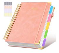 Hardcover Spiral Notebook Journal with Removable Dividers Tabs, 300 Pages Leather 5 Subject Notebook College Ruled, 8"x10" Large B5 Notebooks for Work School Note taking, Lined Journal for Women, Pink