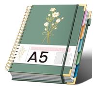 Hardcover Spiral Notebooks 6.1" X 8.4" Note Taking 5 Subject Notebook College Ruled with Dividers 240 Pages 100GSM Aesthetic Spiral Notebook for Work School Cute Journals for Women Writing, Green