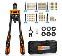 HARDELL Rivet Tool Kits, Rivet Nut Pliers Set, 14" Heavy Duty Hand Rivnut Gun with 150 Rivet Nuts and M3 M4 M5 M6 M8 M10 6 Metric Mandrels，Heat-treated Alloy Steel better for Thick Sheet Steel