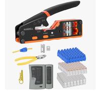 HARDELL RJ45 Crimp Tool, Pass Thru RJ11 Ethernet Crimper for Cat5 Cat6 Connectors, All-in-One 6P 8P Ethernet Crimping Tool Kit With Wiring Diagram, Replacement Blades, Cable Sheath, Tester & Battery
