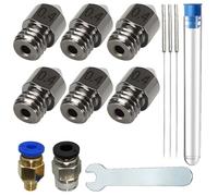 Hardened Steel Nozzle, CESFONJER 6 Pcs 0.4mm Printer Nozzle with 3 Pcs 0.4mm Nozzle Cleaning Needle and 1 Pcs 6mm Open End Wrench + 1 Pcs PC4-M6 & 1 Pcs PC4-M10 for MK8 Anet A8 3D Printer
