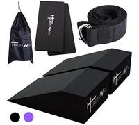 HarderWill 5 in 1 Yoga Foam Wedge Blocks (Pair), Calf Raise Block, Yoga Knee Pads Set, Calf Stretcher, Yoga Wrist Support, Balance, Pushup, Fitness, Pilates, Heel Stretcher, Squat Wedge with Gym Bag