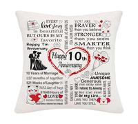 Hardeson 10th Wedding Anniversary Cushion Covers Gifts for Her Him, 10 Years of Marriage Gifts for Wife Husband Couples, Tin Anniversary Valentines Birthday Presents for Parents (Tenth)