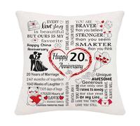 Hardeson 20th Wedding Anniversary Cushion Covers Gifts for Her Him, 20 Years of Marriage Gifts for Wife Husband Couples, China Anniversary Valentines Birthday Presents for Parents (Twentieth)
