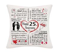 Hardeson 25th Wedding Anniversary Cushion Covers Gifts for Her Him, 25 Years of Marriage Gifts for Wife Husband Couples, Silver Anniversary Valentines Birthday Presents for Parents (Twenty-fifth)