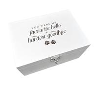 "Hardest Goodbye" White Wooden Pet Memorial Box | Hand-Painted Pet Loss Keepsake Chest | Personalised Dog & Cat Remembrance Box | Durable Pine Wood Memorial with Secure Clasp | 30 x 23 x 18cm